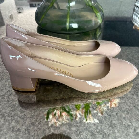 Stuart Weitzman Flareblock 60 Nude Pump Patent Leather Pumps - Picture 4 of 5